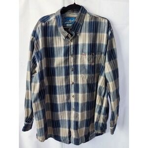 Grand Isle Mens Button Down Shirt Size 2XL  Blue And Tan Striped